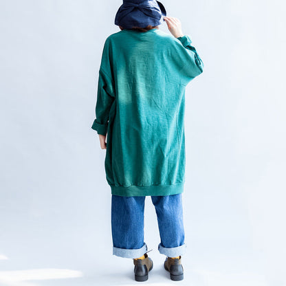 Green Print Oversize Sweat Dresses Cotton Shift Dress Pullover