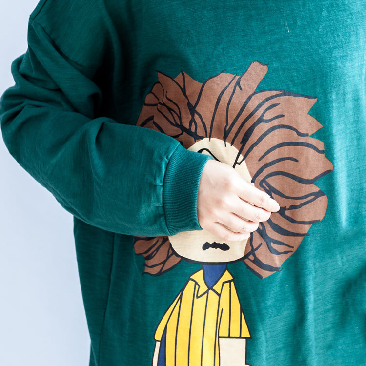 Green Print Oversize Sweat Dresses Cotton Shift Dress Pullover
