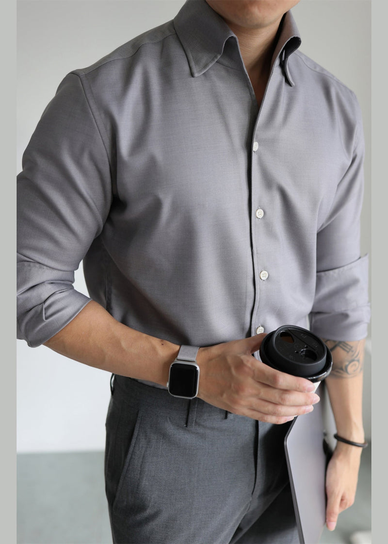 Grey Button Cotton Fall Shirts Peter Pan Collar
