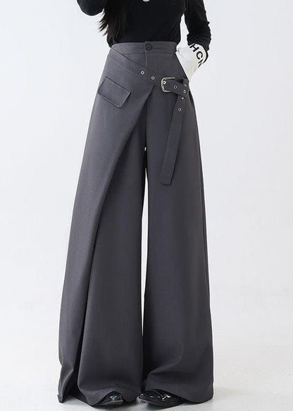 Grey False Two Pieces Spandex Fall Wide Leg Pants Pockets