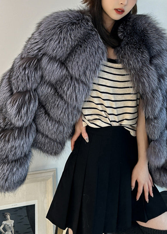 Grey Patchwork Leather and Fur Jacket Spring