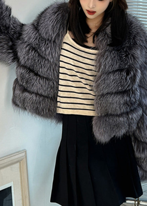 Grey Patchwork Leather and Fur Jacket Spring