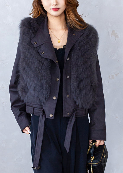 Grey Patchwork Leather and Fur Waistcoat Sleeveless