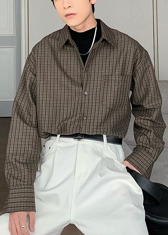 Grey Plaid Pockets Oversized Cotton Shirt Spring