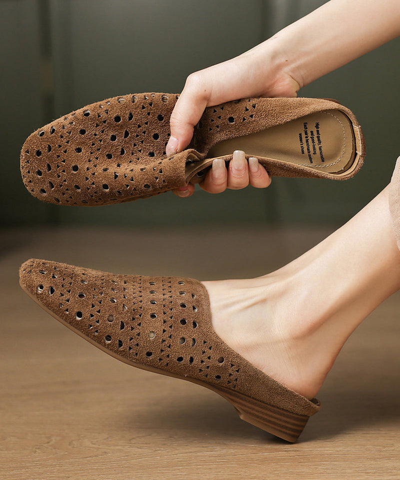 Grey Sheepskin Hollow Out Thong Sandals