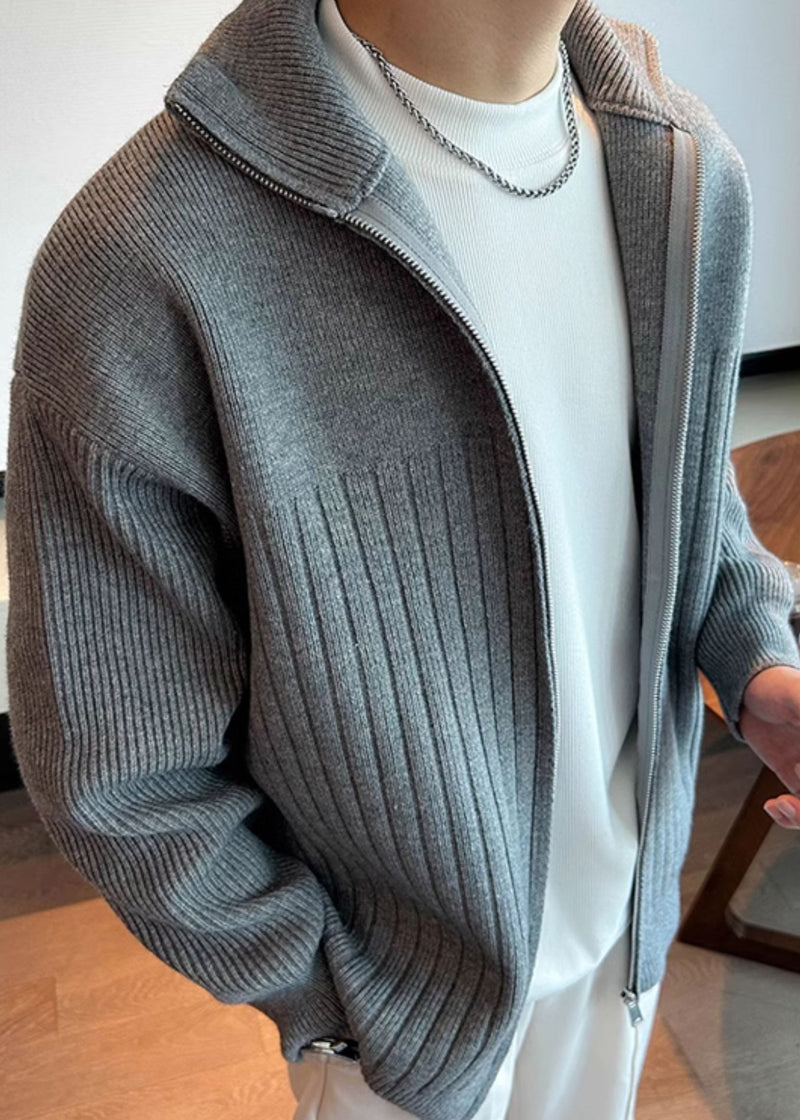 Grey Knit Spring Coat Peter Pan Collar