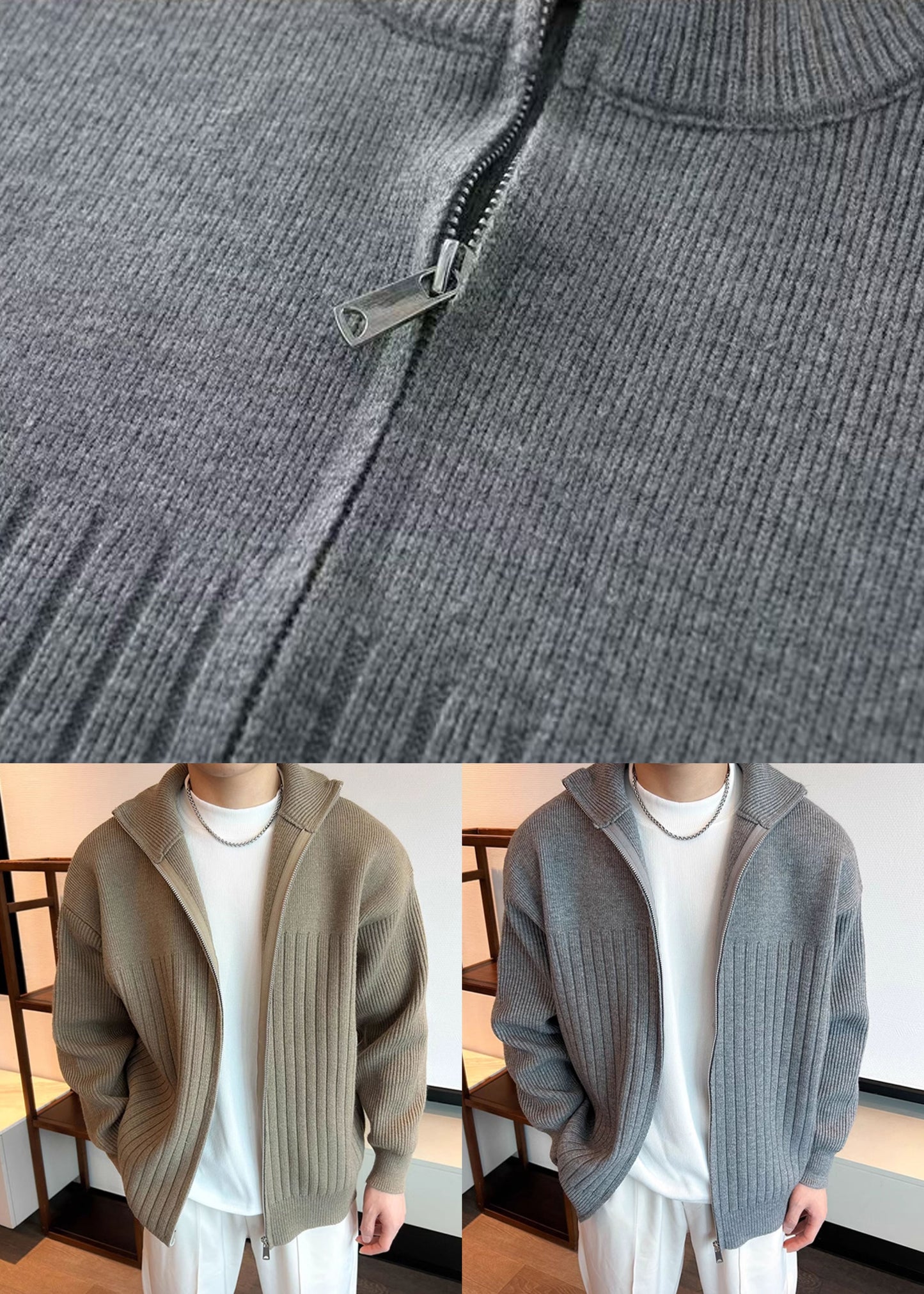 Grey Knit Spring Coat Peter Pan Collar