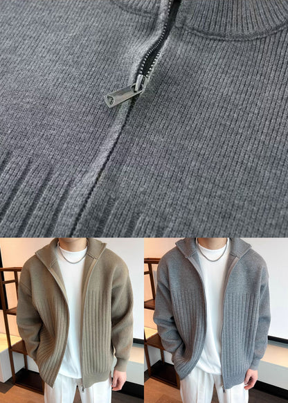 Grey Knit Spring Coat Peter Pan Collar