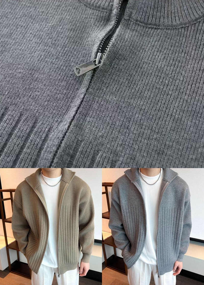 Grey Knit Spring Coat Peter Pan Collar