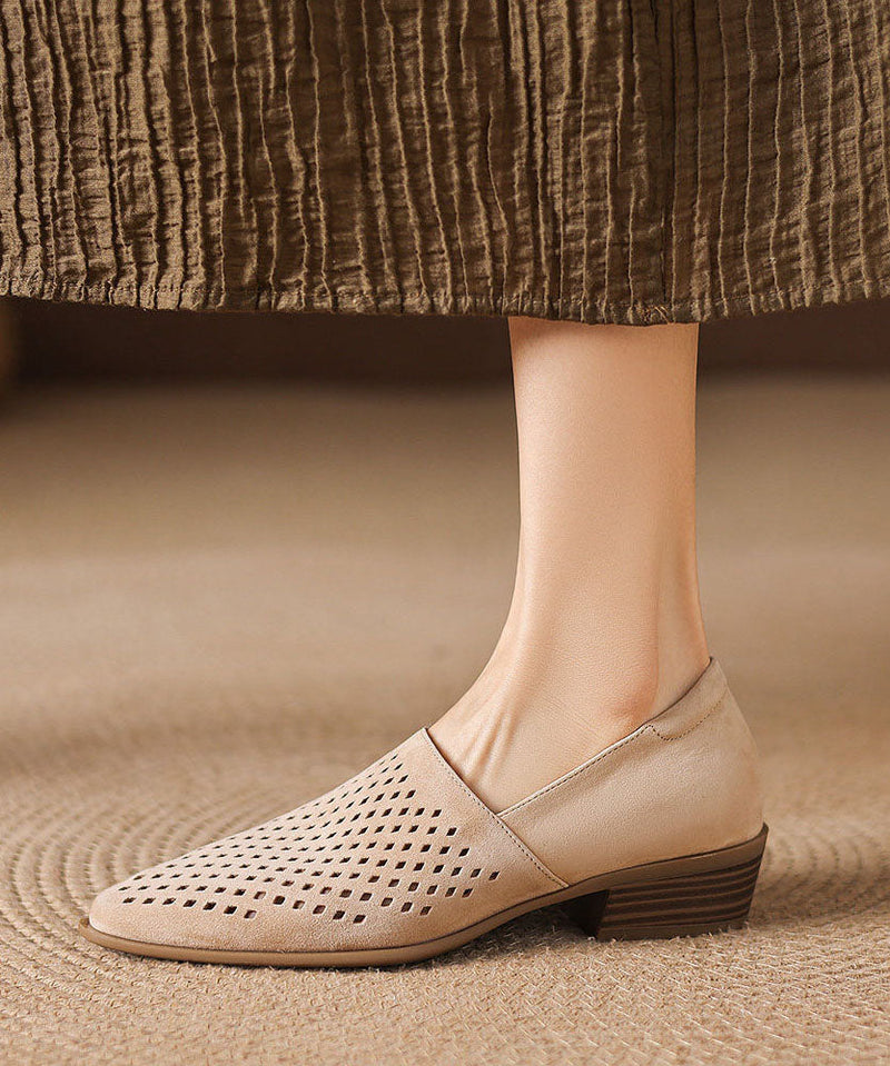 Grey Suede Hollow Out Splicing Loafers for