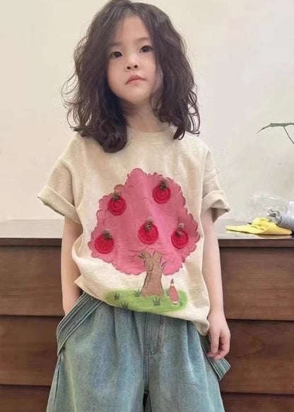 Handmade Apricot Print Top Short Sleeve