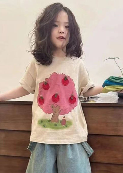 Handmade Apricot Print Top Short Sleeve