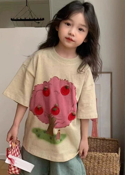 Handmade Apricot Print Top Short Sleeve