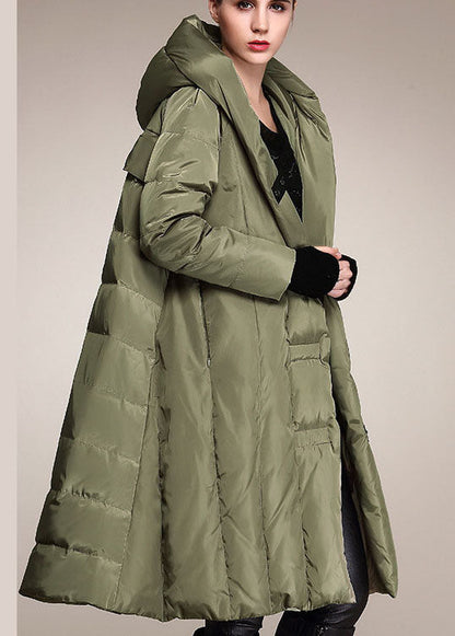 Handmade Army Green Hooded Winter Duck Down Coat