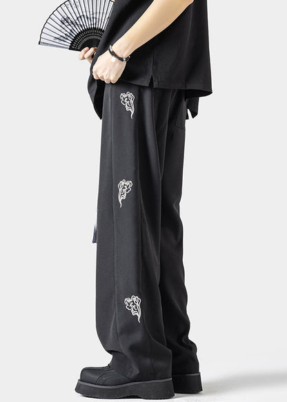 Handmade Beige Embroideried Pockets Ice Silk Pants Summer