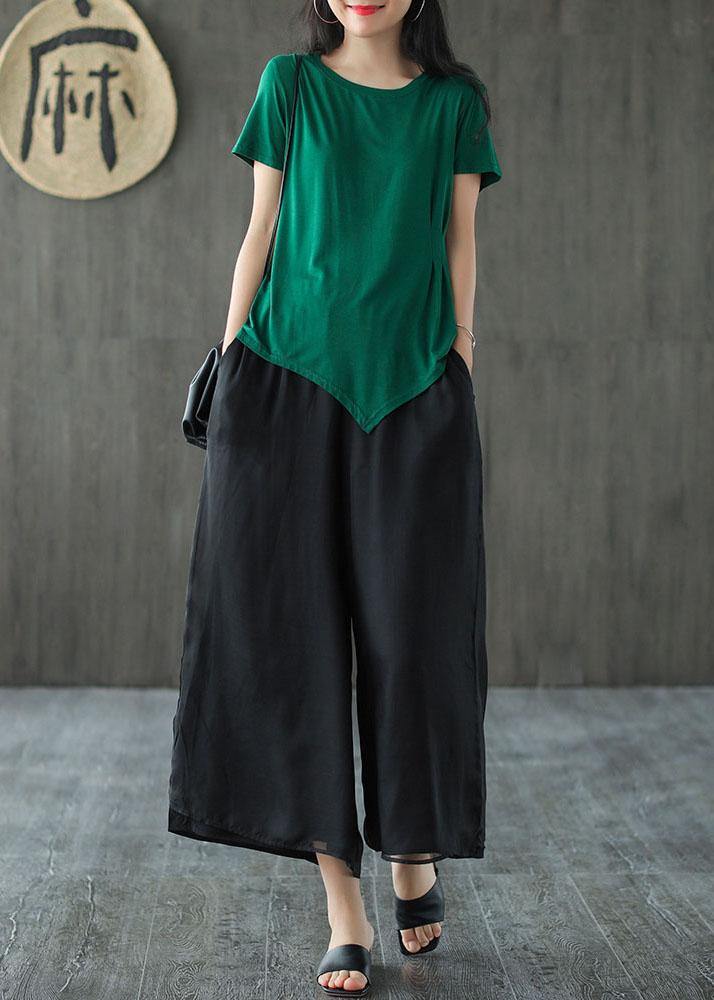 Handmade Purple Elastic Waist Retro Wide Leg Crop Pants