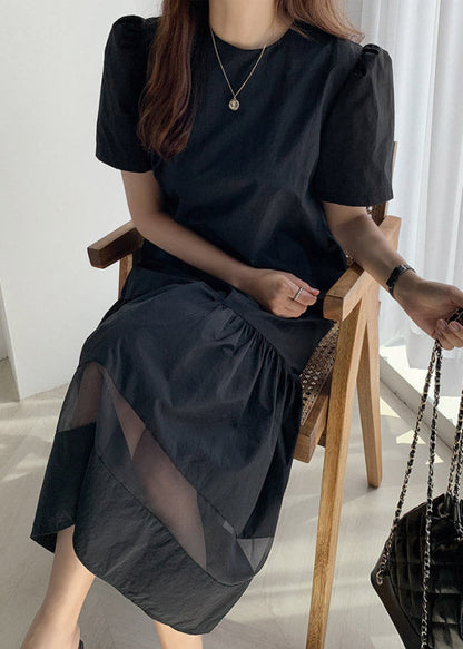 Handmade Black O-neck Holiday Long Dress Summer