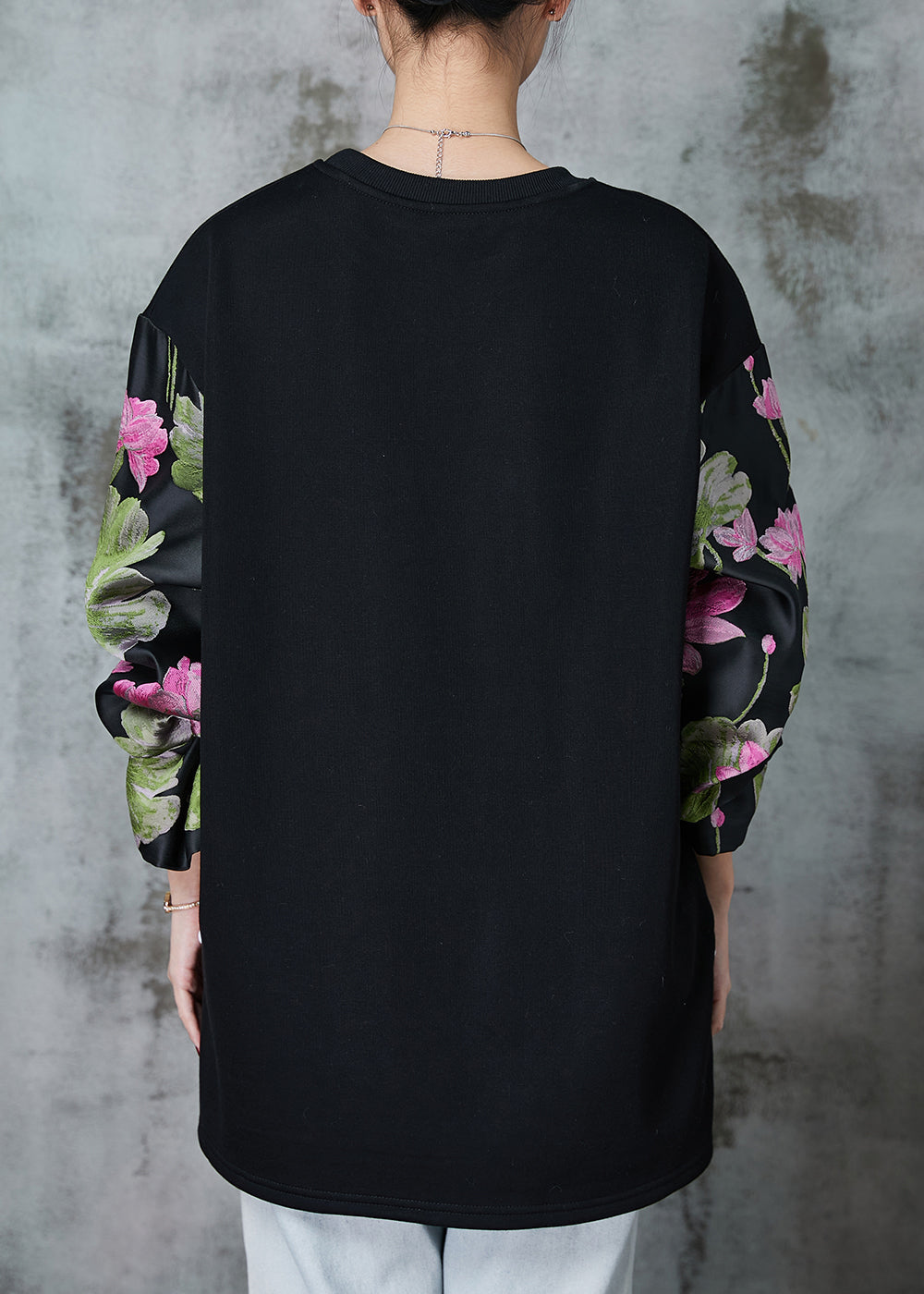 Handmade Black Oversized Print Cotton Sweatshirt Spring