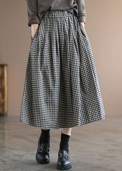 Handmade Blue Plaid Circle a Line Spring Skirts