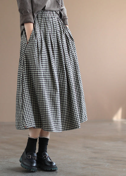 Handmade Green Plaid Circle a Line Spring Skirts