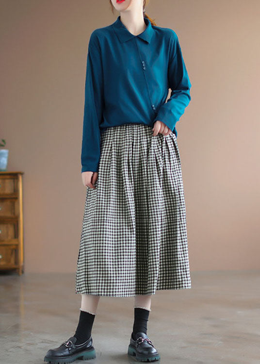 Handmade Green Plaid Circle a Line Spring Skirts