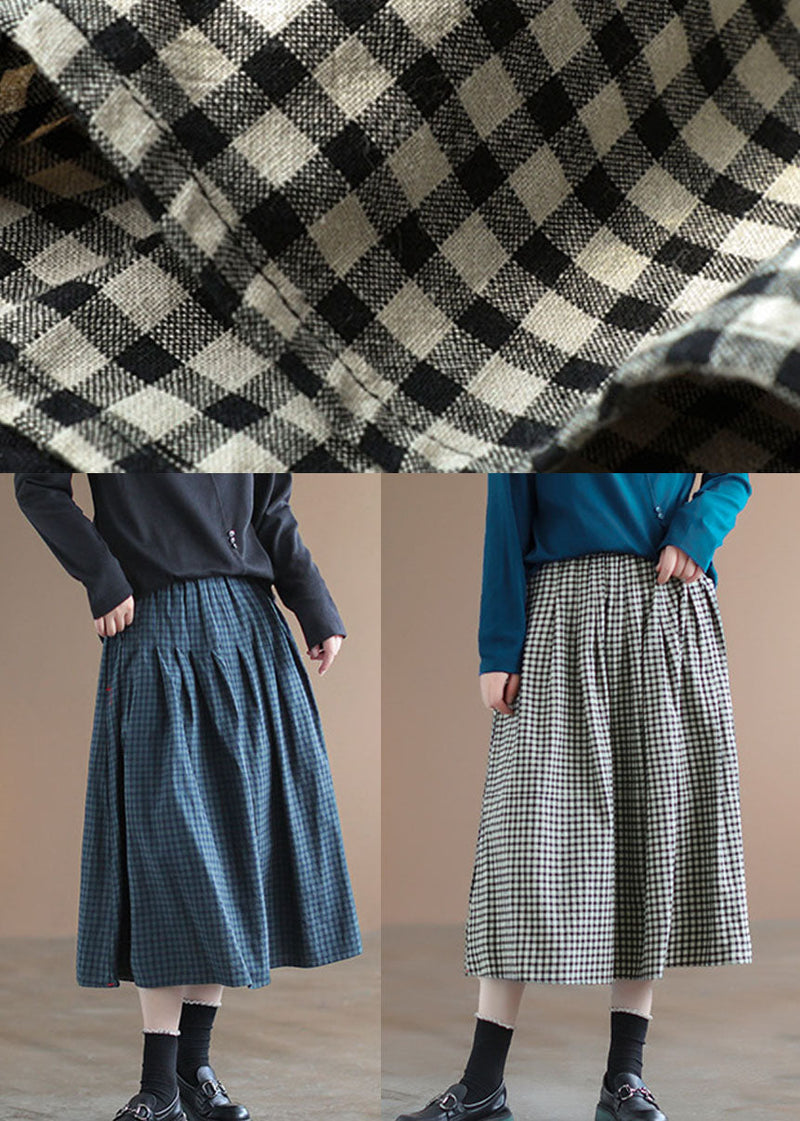 Handmade Blue Plaid Circle a Line Spring Skirts