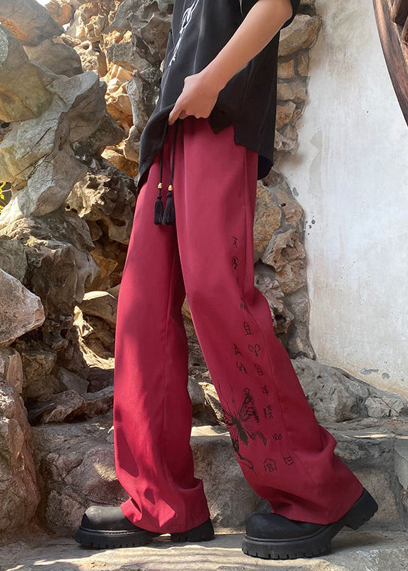 Handmade Black Pockets Print Ice Silk Pants Summer