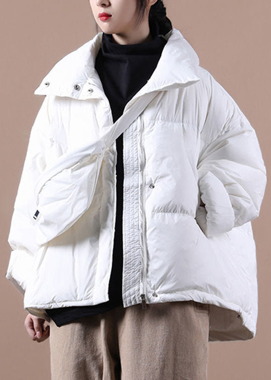 Handmade Black Zippered Button Winter Duck Down Jacket