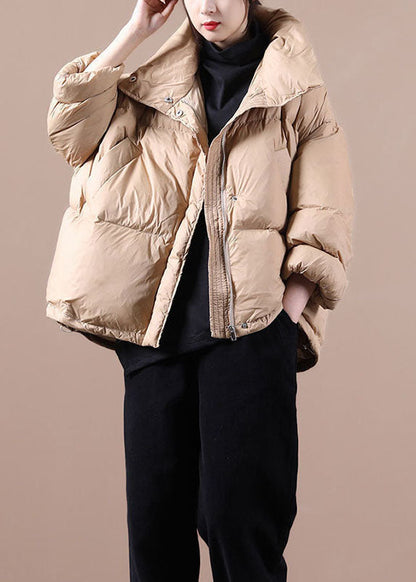 Handmade Black Zippered Button Winter Duck Down Jacket