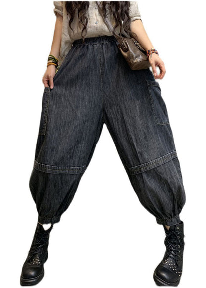 Handmade Black High Waist Patchwork Denim Pants Spring