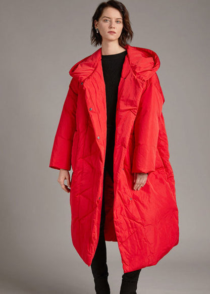 Handmade Black Hooded Pockets Loose Winter Down Coat