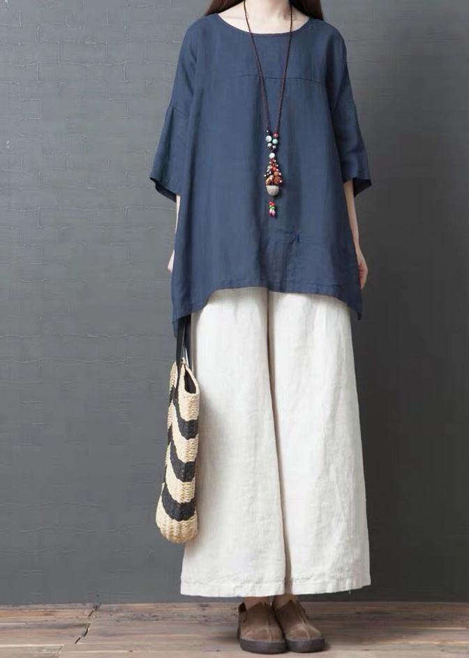 Handmade Dark Gray Linen Cotton Low High Design Shirt Top