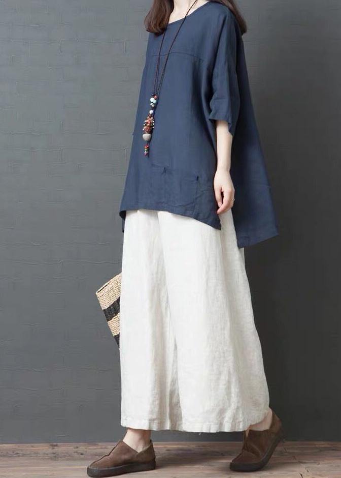Handmade Purple Linen Cotton Low High Design Shirt Top