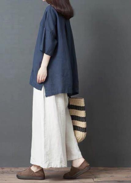 Handmade Dark Gray Linen Cotton Low High Design Shirt Top