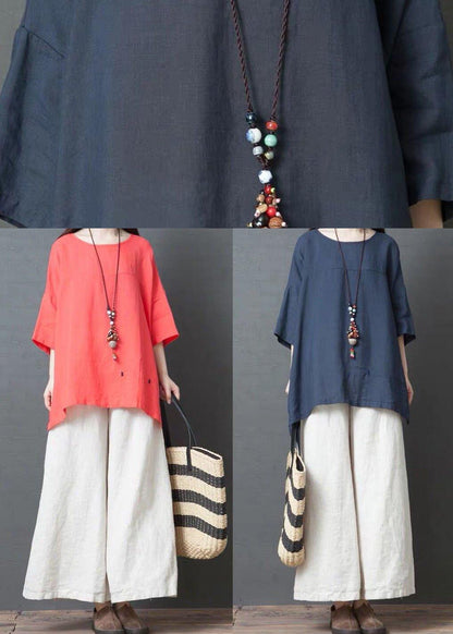 Handmade Dark Gray Linen Cotton Low High Design Shirt Top