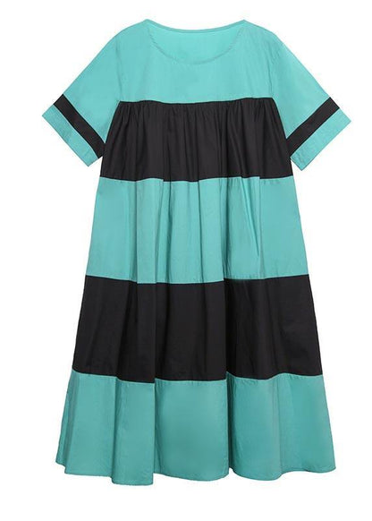 Handmade Blue Patchwork O-neck Party Summer Cotton Dress