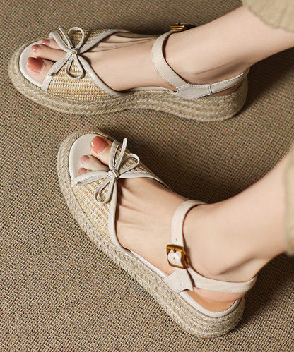 Handmade Brown Sandals Splicing Bow Wedge Sandals