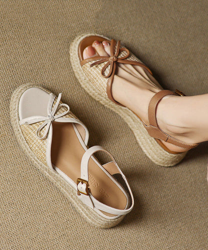 Handmade Brown Sandals Splicing Bow Wedge Sandals