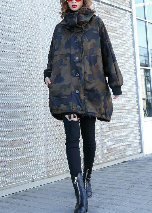 Handmade Button Pockets Fine Coat for Woman Camouflage Silhouette Coat