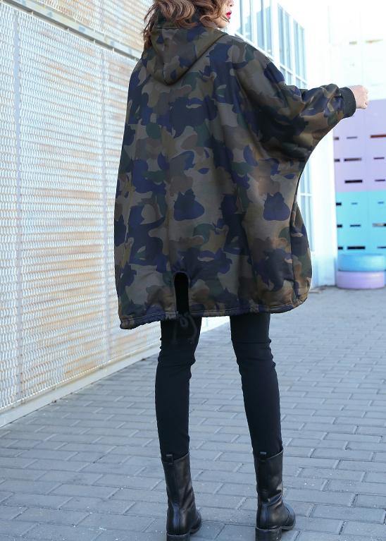 Handmade Button Pockets Fine Coat for Woman Camouflage Silhouette Coat