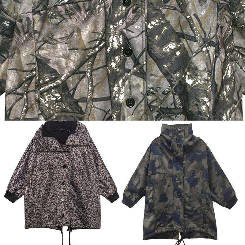 Handmade Button Pockets Fine Coat for Woman Camouflage Silhouette Coat