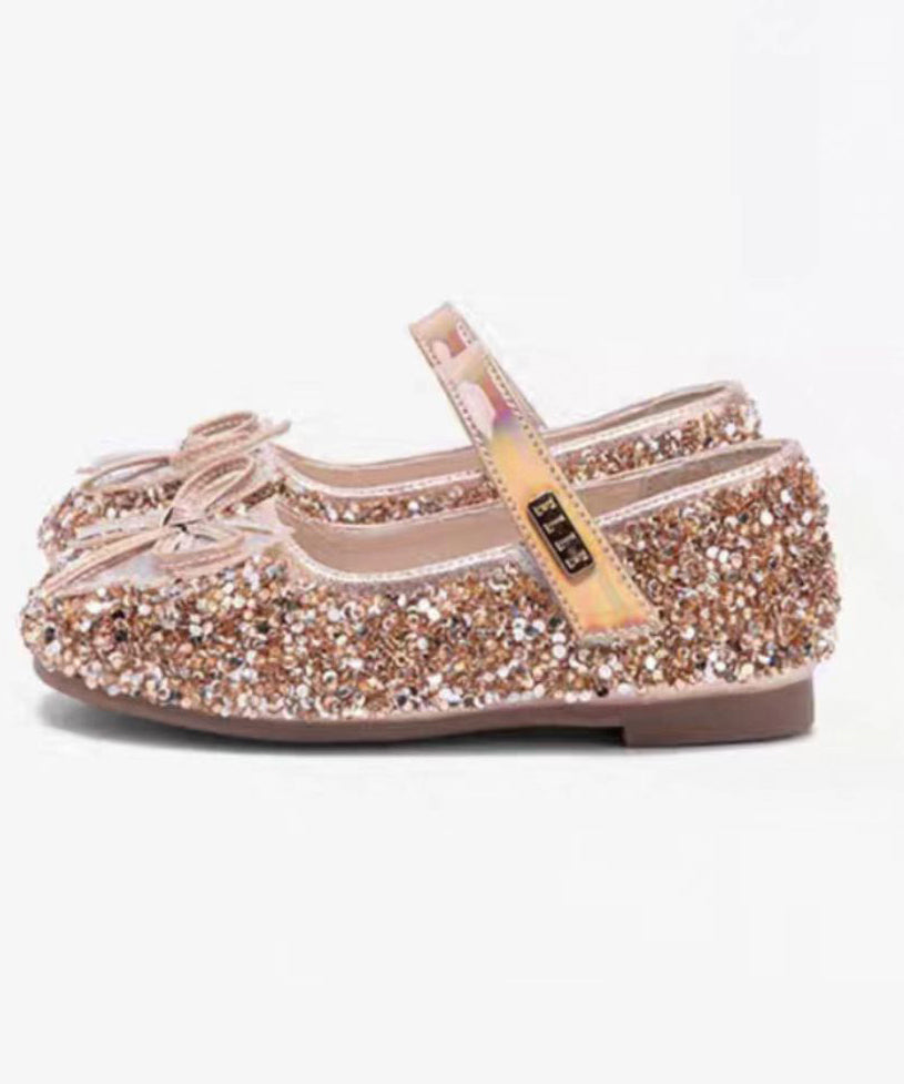 Handmade Champagne Bow Zircon Buckle Strap Flat Shoes