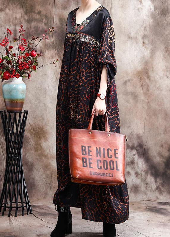 Handmade Chocolate Silk Dress Print Robe Kaftans
