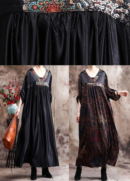 Handmade Chocolate Silk Dress Print Robe Kaftans