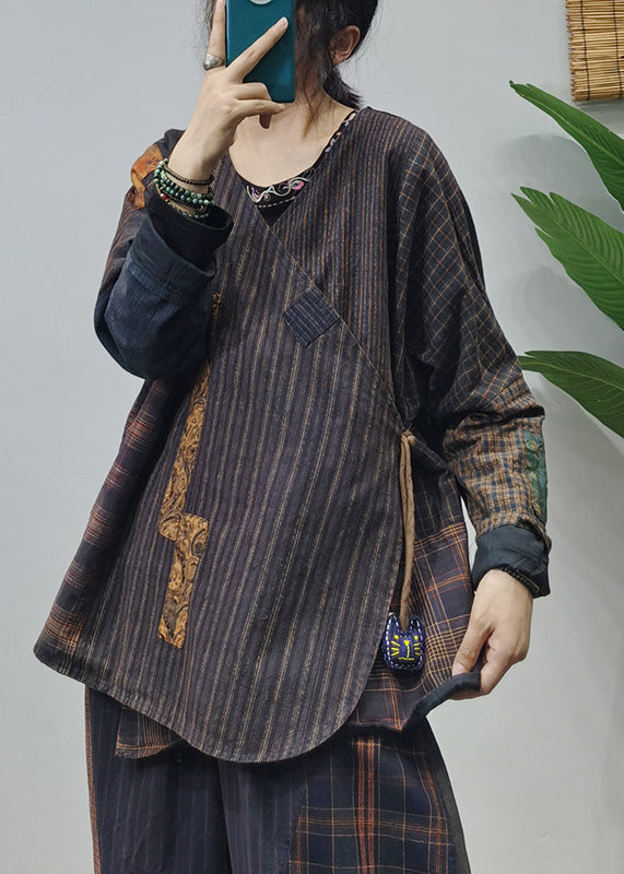 Handmade Colorblock O-neck Patchwork Original Design Coat Long Sleeve