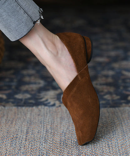 Handmade Comfortable Splicing Brown Suede Loafer Shoes