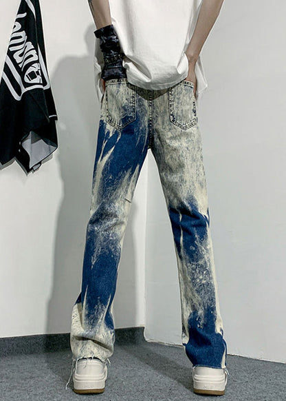 Handmade Denim Blue Tie Dye High Waist Pants