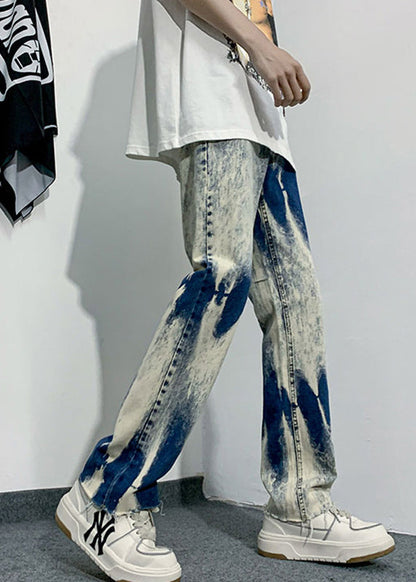 Handmade Denim Blue Tie Dye High Waist Pants