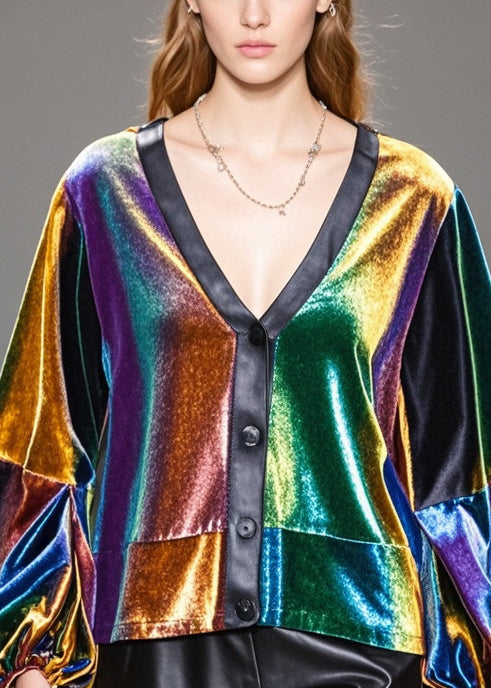 Handmade Gradient Color Oversized Patchwork Silk Velvet Coats Spring