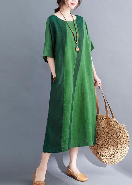 Handmade Yellow Leopard Print O-neck Patchwork Summer Vacation Dresses Half Sleeve